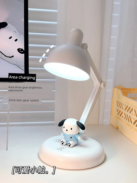 LED Sevimli Çizgi Film Göz Koruma Masa Lambası - Küçük Pa-Beyaz Işık-Üç Kademeli Dimleme
