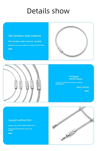 304 Paslanmaz Çelik Halat Anahtarlık - 5cm Çap [5 Adet] (2.0mm 15cm) - Resim 10