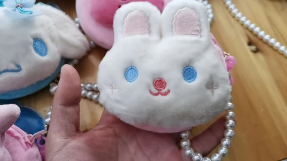 Japon Sevimli Peluş Çizgi Film Bozuk Para Cüzdanı - Mavi Gözlü Tavşan