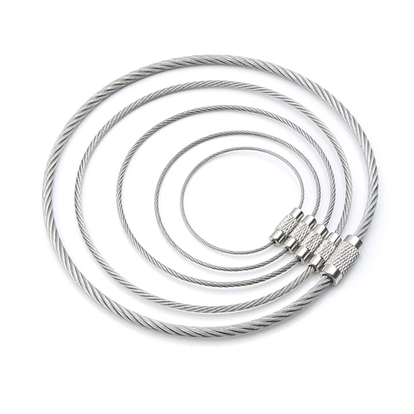 304 Paslanmaz Çelik Halat Anahtarlık - 5cm Çap [5 Adet] (1.2mm Yayılmış 15cm) - 4
