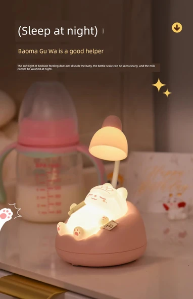 Bebek Besleme Göz Koruma Gece Lambası - Sarı Uyuyan Kedi + USB - Resim 10