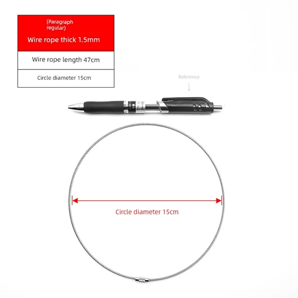 304 Paslanmaz Çelik Halat Anahtarlık - 15cm Çap [5 Adet] (1.5mm Genişletilmiş 47cm)