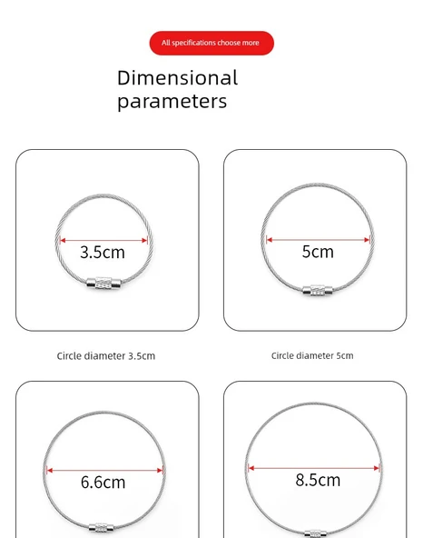 304 Paslanmaz Çelik Halat Anahtarlık - 15cm Çap [5 Adet] (2.0mm Genişletilmiş 47cm) - 8