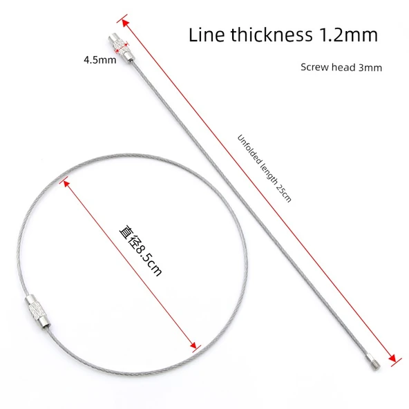 304 Paslanmaz Çelik Halat Anahtarlık - 8.5cm Çap [5 Adet] (1.2mm Yayılmış 25cm)