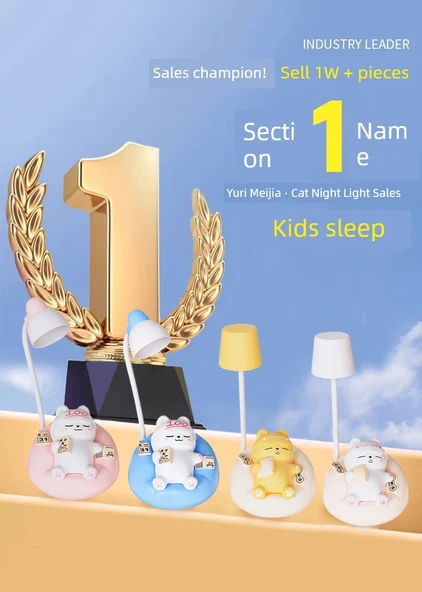 Bebek Besleme Göz Koruma Gece Lambası - Pembe Uyuyan Kedi + USB - 7