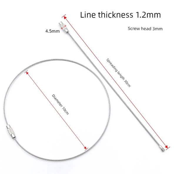 304 Paslanmaz Çelik Halat Anahtarlık - 10cm Çap [5 Adet] (1.2mm Yayılmış 30cm)