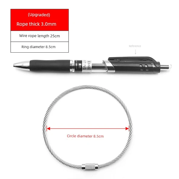 304 Paslanmaz Çelik Halat Anahtarlık - 8.5cm Çap [1 Adet] (3mm Yayılmış 25cm)