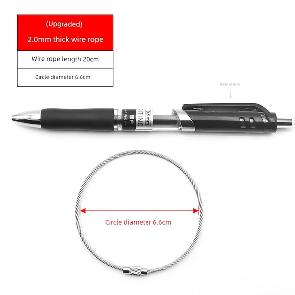 304 Paslanmaz Çelik Halat Anahtarlık - 6.6cm Çap [5 Adet] (2.0mm Yayılmış 20cm)