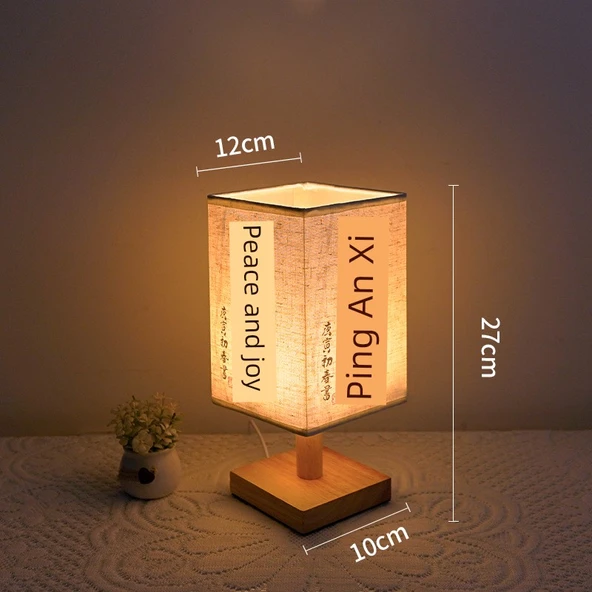 Çin Tarzı Retro Başucu Lambası - USB LED Gece Lambası - Ping An Joy - USB (Üç Renkli) - Çok Kademeli Dimleme