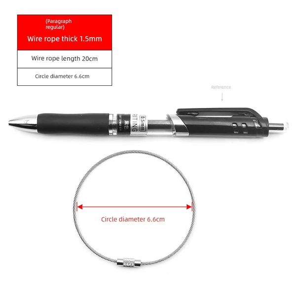 304 Paslanmaz Çelik Halat Anahtarlık - 6.6cm Çap [5 Adet] (1.5mm Yayılmış 20cm)