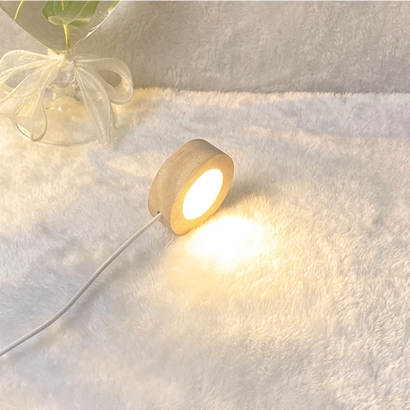 Yuvarlak Buzlu LED Gece Lambası - 6cm Sıcak Işık Fişli