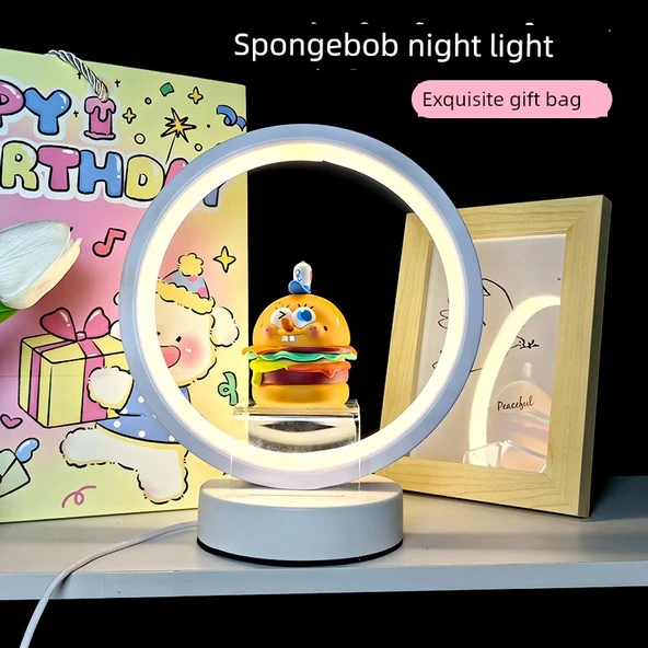 Sünger Bob Yuvarlak Gece Lambası - Hamburg Paida Star - Hediye Çantalı [Sıcak Işık] - Resim 10