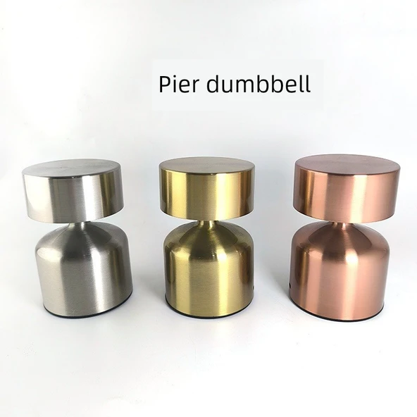 İskandinav Minimalist Metal Masa Lambası - USB Şarjlı - Dokunmatik - Halter Çizimli - Altın