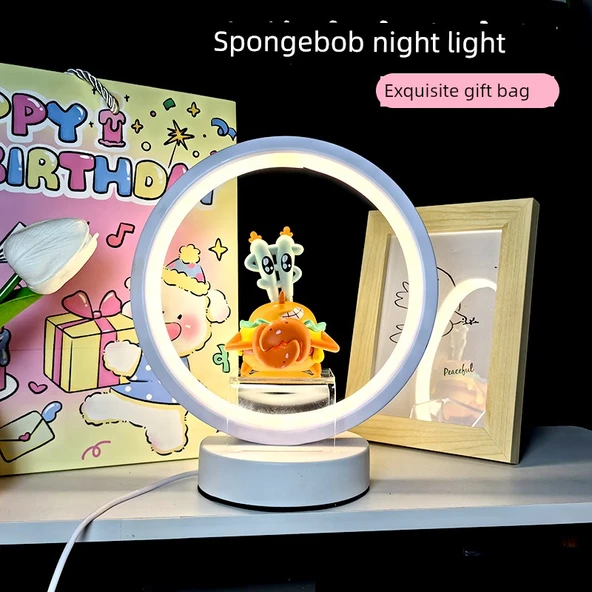 Sünger Bob Yuvarlak Gece Lambası - Hamburg Paida Star - Hediye Çantalı [Sıcak Işık] - Resim 4