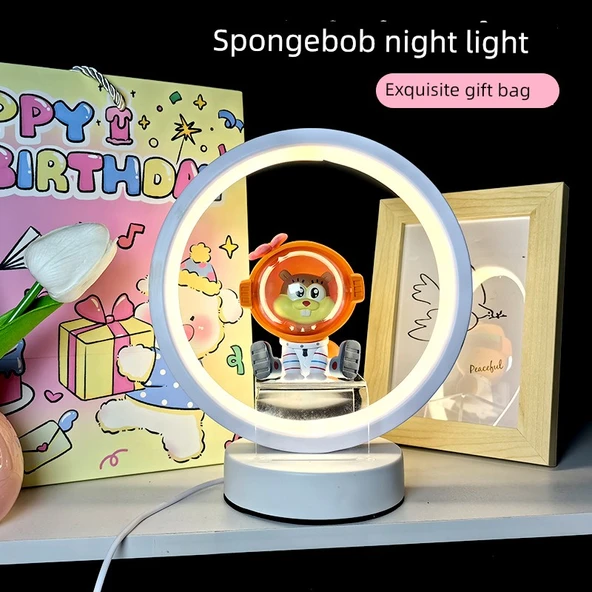 Sünger Bob Yuvarlak Gece Lambası - Hamburg Paida Star - Hediye Çantalı [Sıcak Işık] - Resim 3