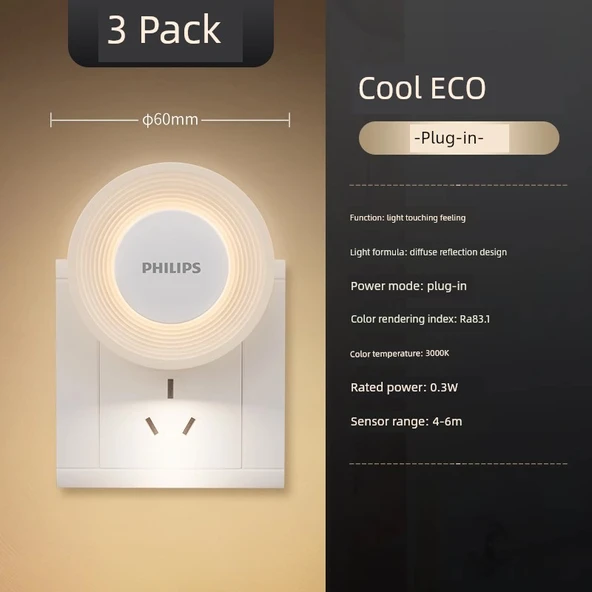 Philips Kızılötesi Sensörlü LED Gece Lambası - Tüm Ev için Üçlü Paket, Takılabilir