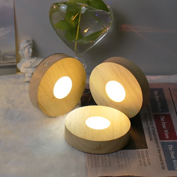 Yuvarlak Buzlu LED Gece Lambası - 10cm Sıcak Işık Şarjlı