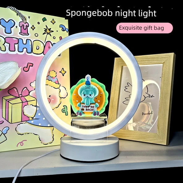 Sünger Bob Yuvarlak Gece Lambası - Hamburg Paida Star - Hediye Çantalı [Sıcak Işık] - Resim 6