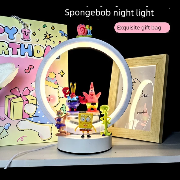 Sünger Bob Yuvarlak Gece Lambası - Hamburg Paida Star - Hediye Çantalı [Sıcak Işık] - Resim 2