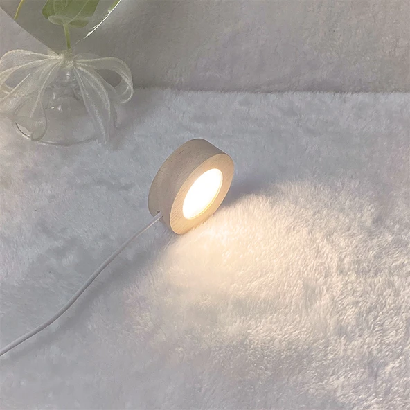 Yuvarlak Buzlu LED Gece Lambası - 6cm Üç Renkli Fişli