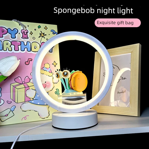 Sünger Bob Yuvarlak Gece Lambası - Hamburg Paida Star - Hediye Çantalı [Sıcak Işık] - Resim 5