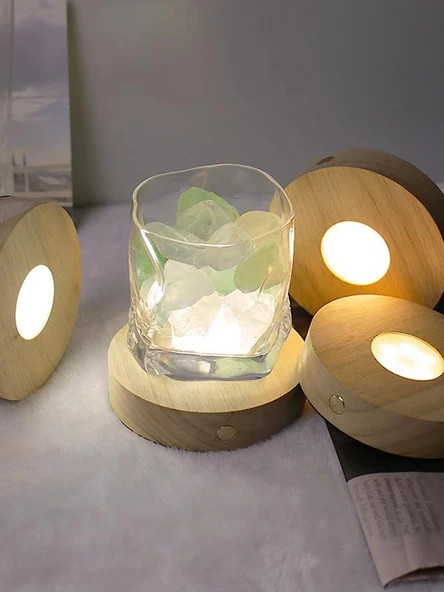 Yuvarlak Buzlu LED Gece Lambası - 8cm Üç Renkli Şarjlı - Resim 6