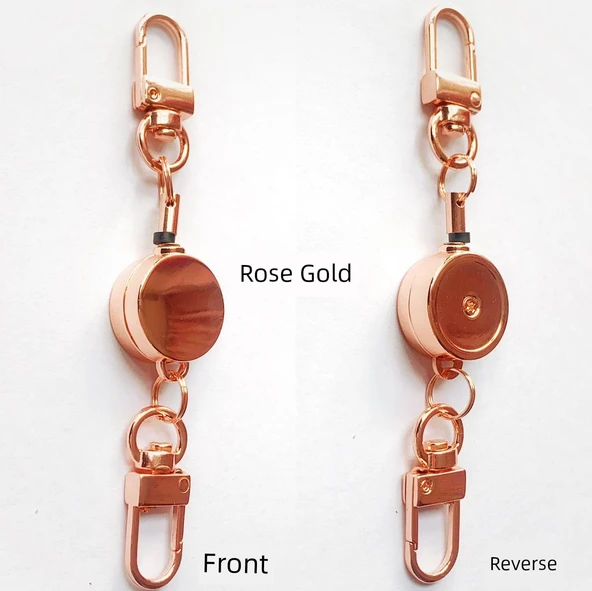 Metal Rozetli Geri Çekilebilir Anahtarlık - Rose Gold