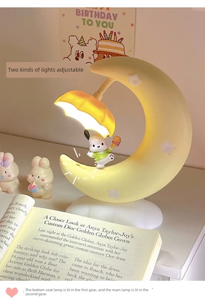 Sevimli Çocuk Başucu Ay Lamba - Sakura Tozu - Resim 9