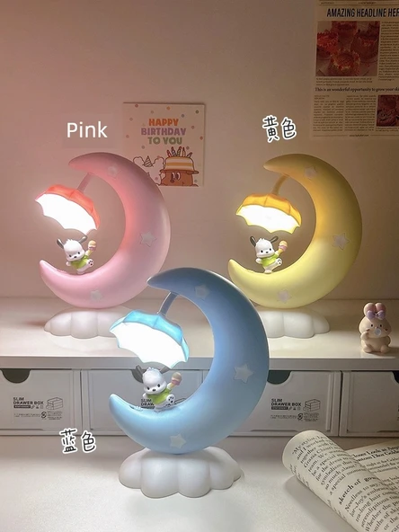 Sevimli Çocuk Başucu Ay Lamba - Sakura Tozu - Resim 4