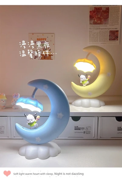 Sevimli Çocuk Başucu Ay Lamba - Sakura Tozu - Resim 8