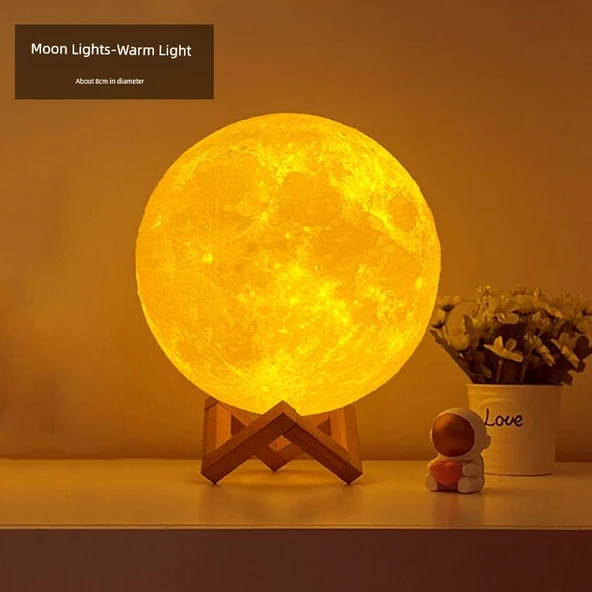 DIY Ay Yıldız Gece Lambası 8cm - Ahşap Destekli
