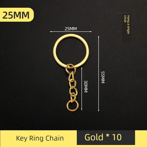 DIY Metal Anahtarlık Ucu - 25mm Altın Tek Halkalı [10 Adet]