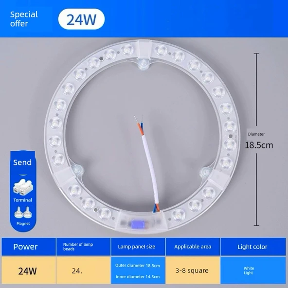 Halka LED Manyetik Tavan Lambası - 36W Beyaz Işık 23cm (Model 2)