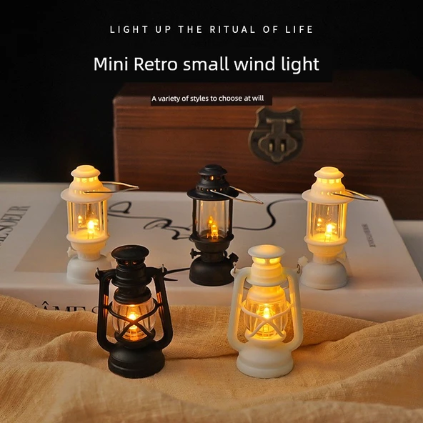 Mini Retro LED Mum Fener Gece Lambası - Beyaz Mini Fener Sıcak Işık - 2