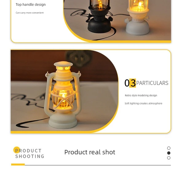 Mini Retro LED Mum Fener Gece Lambası - Beyaz Mini Fener Sıcak Işık - 11