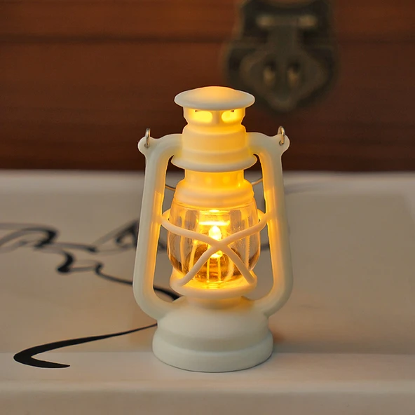 Mini Retro LED Mum Fener Gece Lambası - Beyaz Mini Fener Sıcak Işık