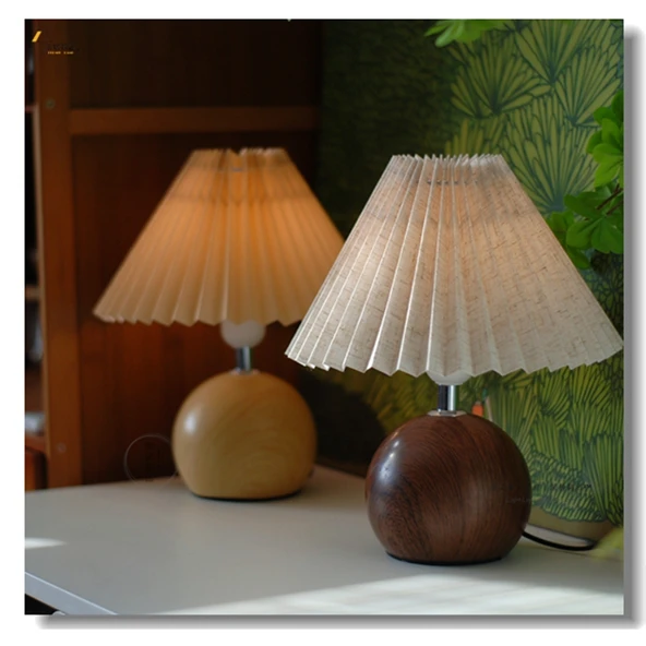 Vintage Pileli Abajur - Ceviz Bej Abajurlu, Fişli, 12W Tri-color LED