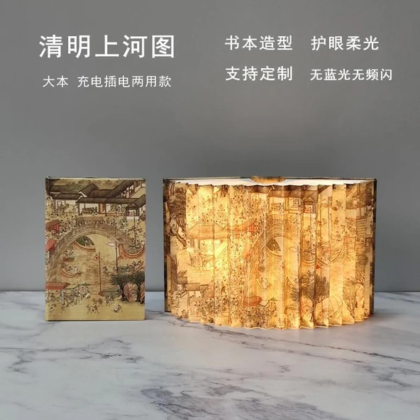 Fan Şeklinde Kitap Lamba - Nehirde Qingming Festivali - Büyük Boy Ekran, 2.5W
