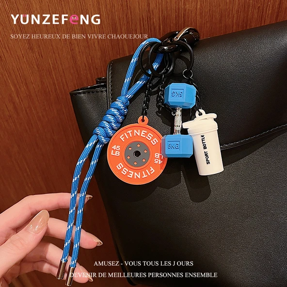 Mini Halter ve Barbell Fitness Anahtarlık - Çivit Mavisi Sağlıklı Sevimli Takım - 1