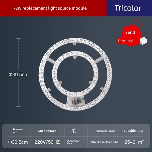 Dairesel LED Manyetik Tavan Lambası - 72W Üç Renkli Kısılabilir 30.5cm