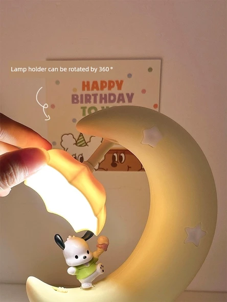 Sevimli Çocuk Başucu Ay Lamba - Sakura Tozu - Resim 6