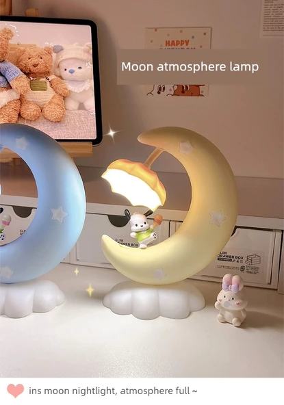 Sevimli Çocuk Başucu Ay Lamba - Sakura Tozu - Resim 7