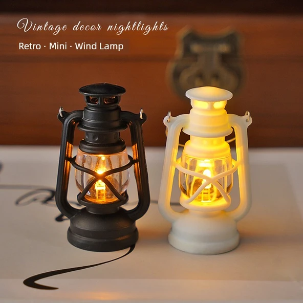 Mini Retro LED Mum Fener Gece Lambası - Siyah Mini Saray Lambası Sıcak Işık - 3