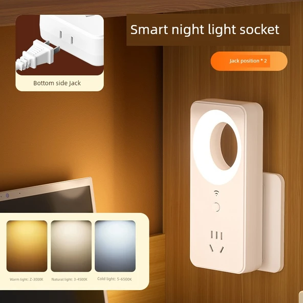 Akıllı Ses Kontrollü LED Gece Lambası - Manuel Model [2 Girişli Üç Renkli Lamba] Bakır Yıldırımdan Koruma