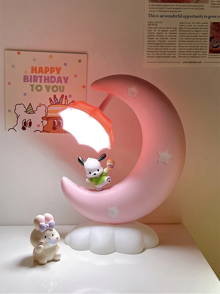 Sevimli Çocuk Başucu Ay Lamba - Sakura Tozu - Resim 5