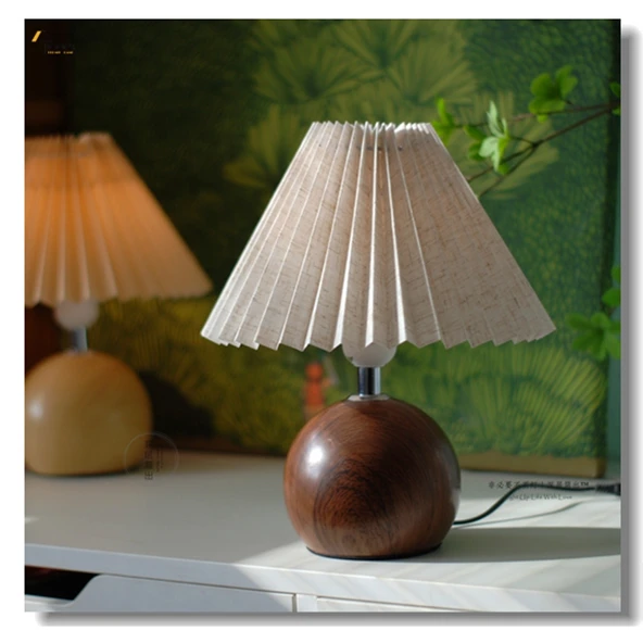 Vintage Pileli Abajur - Ceviz Bej Abajurlu, Fişli, 12W Tri-color LED - 6