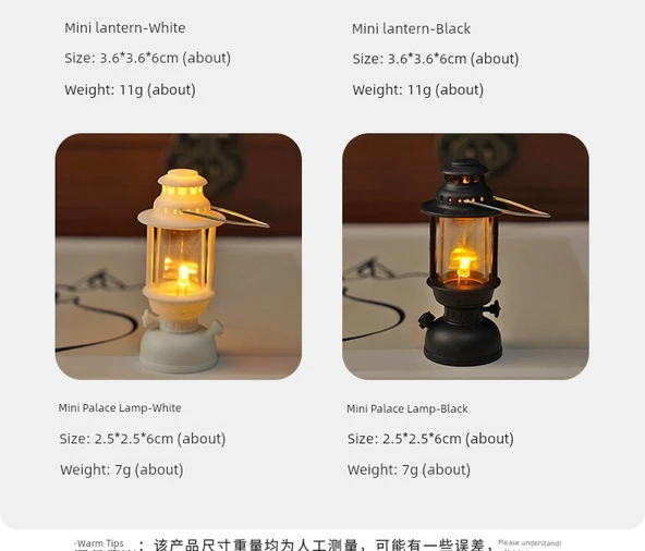 Mini Retro LED Mum Fener Gece Lambası - Siyah Mini Fener Sıcak Işık - 9