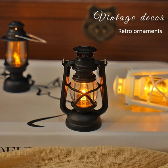 Mini Retro LED Mum Fener Gece Lambası - Siyah Mini Saray Lambası Sıcak Işık - 4