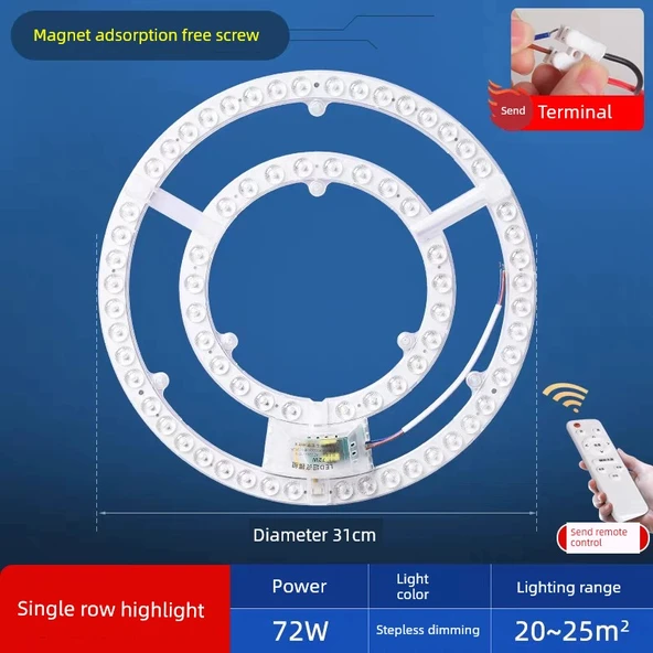 Dairesel LED Manyetik Tavan Lambası - 72W Üç Renkli Değişken Işık 30.5cm Kumandalı