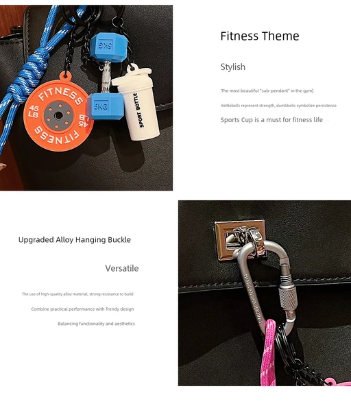 Mini Halter ve Barbell Fitness Anahtarlık - Çivit Mavisi Sağlıklı Sevimli Takım - 9